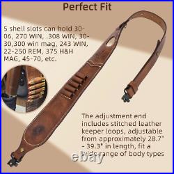 Vintage Leather Rifle Sling Ammo Strap Shooting Thumb Rest+ 1in QD Swivels Clip
