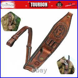 Vintage Leather Rifle Sling Gun Ammo Carry Strap withFolding Knife Sheath-TOURBON