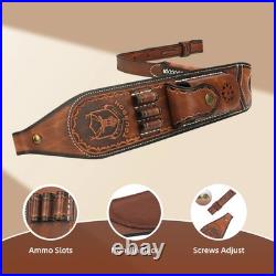 Vintage Leather Rifle Sling Gun Ammo Carry Strap withFolding Knife Sheath-TOURBON