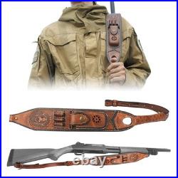 Vintage Leather Rifle Sling Gun Ammo Carry Strap withFolding Knife Sheath-TOURBON