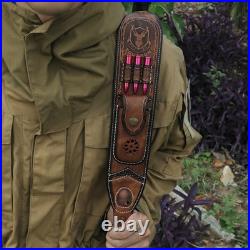 Vintage Leather Rifle Sling Gun Ammo Carry Strap withFolding Knife Sheath-TOURBON