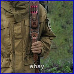 Vintage Leather Rifle Sling Gun Ammo Carry Strap withFolding Knife Sheath-TOURBON
