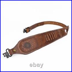 Vintage Leather Rifle Sling with Ammo Holder Adjustable Hunting Gun Strap wit