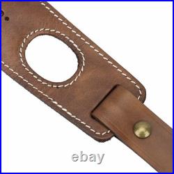 Vintage Leather Rifle Sling with Ammo Holder Adjustable Hunting Gun Strap wit