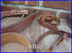 Vintage Lot Of 10 Leather And Suede Tooled Slings + Swivels Gunsmiths Estate