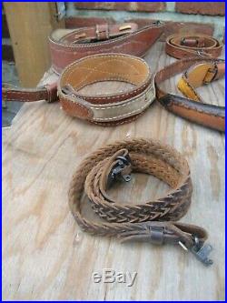 Vintage Lot Of 10 Leather And Suede Tooled Slings + Swivels Gunsmiths Estate