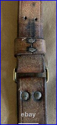 Vintage Military Leather Rifle Sling, Brass, Springfield 1903, Garand Wwi Wwii