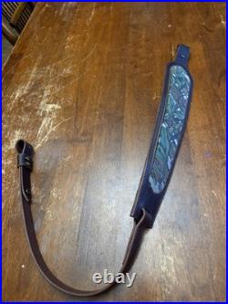 Vintage Mossy Oak Greenleaf Camo Amish Made Adjustable Leather Gun Sling Read