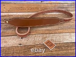 Vintage Plain Brown White Stitched Leather Suede Lined Adjustable Rifle Sling