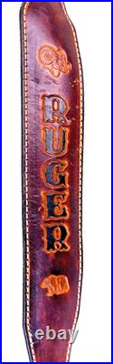 Vintage Ruger Co. Brown Tooled Leather Padded Rifle Sling Complete