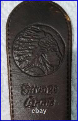 Vintage Savage stamped Brown Leather Rifle Sling missing metal connectors 42