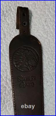 Vintage Savage stamped Brown Leather Rifle Sling missing metal connectors 42