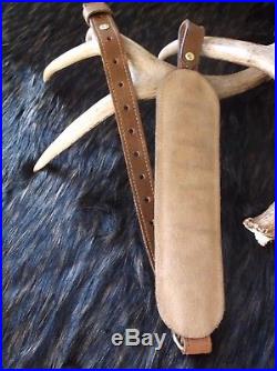 Vintage Stalker Brown leather Deer Carved Padded Adjustable Rifle Sling