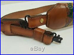 Vintage TOREL Rifle Sling #4753 Embossed Bear Motif Leather Cowhide Padded