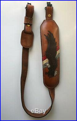 Vintage TOREL Rifle Sling #4825 Eagle Scene Tooled Leather Cowhide Padded