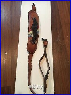 Vintage TOREL Rifle Sling #4852 USA Eagle Scene Tooled Leather Cowhide Padded