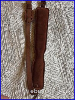 Vintage Tooled Leather Padded Rifle Sling Hunter 27-25 Deer Acorn QD Swivels Vintage Tooled Leather Padded Rifle Sling Hunter 27-25 Deer Acorn QD Swivels