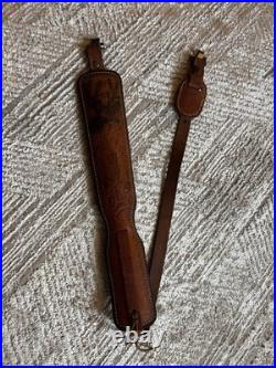 Vintage Tooled Leather Padded Rifle Sling Hunter 27-25 Deer Acorn QD Swivels Vintage Tooled Leather Padded Rifle Sling Hunter 27-25 Deer Acorn QD Swivels