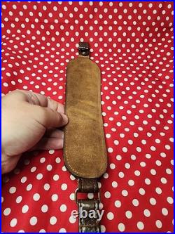 Vintage Tooled Stitched Leather Whitetail Acorn Suede Backed Rifle Sling Swivels