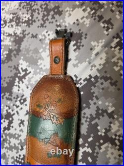 Vintage Tooled Whitetail Acorn Stitched Padded Suede Backed Leather Rifle Sling