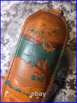 Vintage Tooled Whitetail Acorn Stitched Padded Suede Backed Leather Rifle Sling