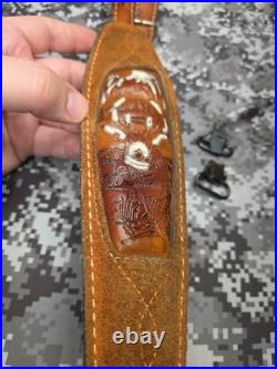 Vintage Torel Suede White Stitched Tooled Whitetail Padded Leather Rifle Sling