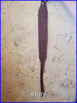 Vintage Weatherby Hand Tooled Leather Rifle Shotgun Sling 39 in Adjustable