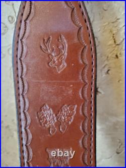 Vintage Weatherby Hand Tooled Leather Rifle Shotgun Sling 39 in Adjustable
