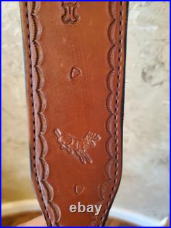 Vintage Weatherby Hand Tooled Leather Rifle Shotgun Sling 39 in Adjustable