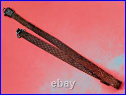 Vintage Weave Design Embossed 1 Leather Rifle Sling US Military Style QD Swivel