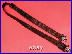 Vintage Weave Design Embossed 1 Leather Rifle Sling US Military Style QD Swivel