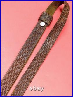Vintage Weave Design Embossed 1 Leather Rifle Sling US Military Style QD Swivel