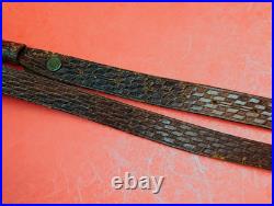 Vintage Weave Design Embossed 1 Leather Rifle Sling US Military Style QD Swivel