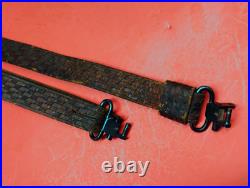 Vintage Weave Design Embossed 1 Leather Rifle Sling US Military Style QD Swivel