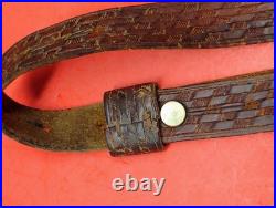 Vintage Weave Design Embossed 1 Leather Rifle Sling US Military Style QD Swivel