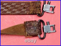 Vintage Weave Design Embossed 1 Leather Rifle Sling US Military Style QD Swivel