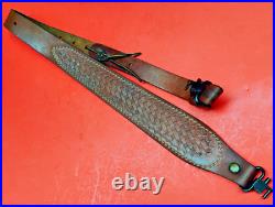 Vintage Weave White Stitched Design Leather Rifle Sling Suede Backed QD Swivels