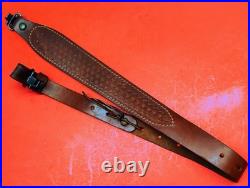 Vintage Weave White Stitched Design Leather Rifle Sling Suede Backed QD Swivels