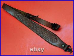 Vintage Weave White Stitched Design Leather Rifle Sling Suede Backed QD Swivels