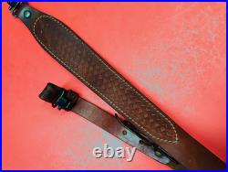 Vintage Weave White Stitched Design Leather Rifle Sling Suede Backed QD Swivels