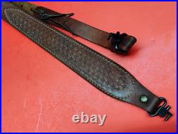 Vintage Weave White Stitched Design Leather Rifle Sling Suede Backed QD Swivels