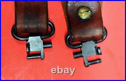 Vintage Weave White Stitched Design Leather Rifle Sling Suede Backed QD Swivels