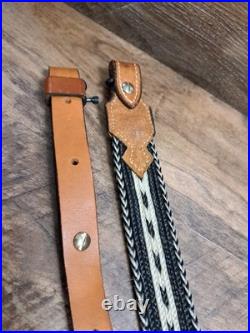 Vtg. Browning Leather And Braided Nylon Sling W Swivels