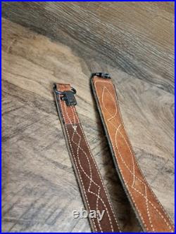 Vtg. Grundman Suede Backed Leather Cobra Rifle Sling With Swivels