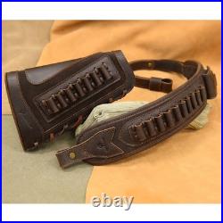 WAYNES DOG Cowhide Leather Gun Shell Holder Buttstock with Matched Rifle Sling