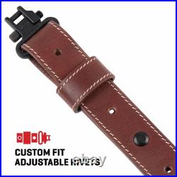 Western Scallop Leather Rifle Sling Adjustable Padded Design 28 Inch Brown