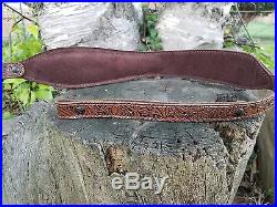 Western Style Embossed Brown Leather Rifle Sling