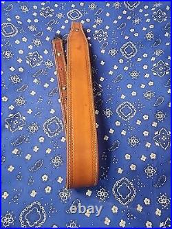 White Stitched Tooled Leather Rifle Sling Suede Backed Sling With Talon Swivels