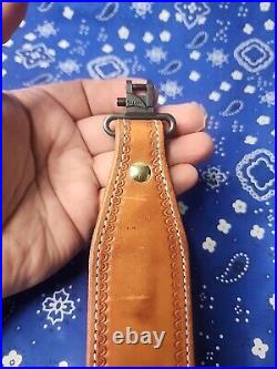 White Stitched Tooled Leather Rifle Sling Suede Backed Sling With Talon Swivels