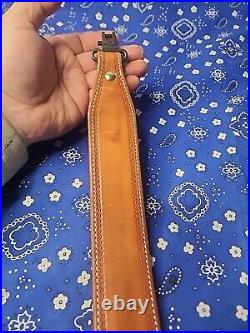 White Stitched Tooled Leather Rifle Sling Suede Backed Sling With Talon Swivels